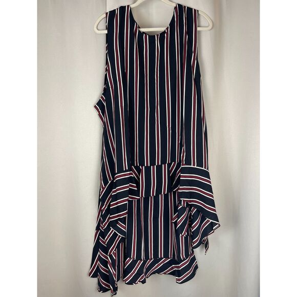 Hayden LA 3X Striped Asymmetrical Ruffle Tunic Tank Navy USA Statement Top - Picture 1 of 3